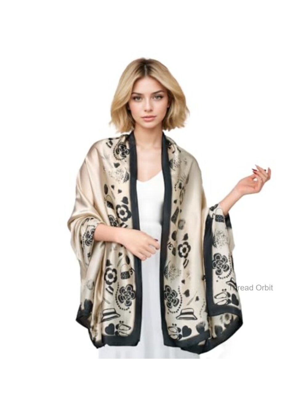 Oversized Floral Satin Shawl Wrap Lightweight Silky Scarf